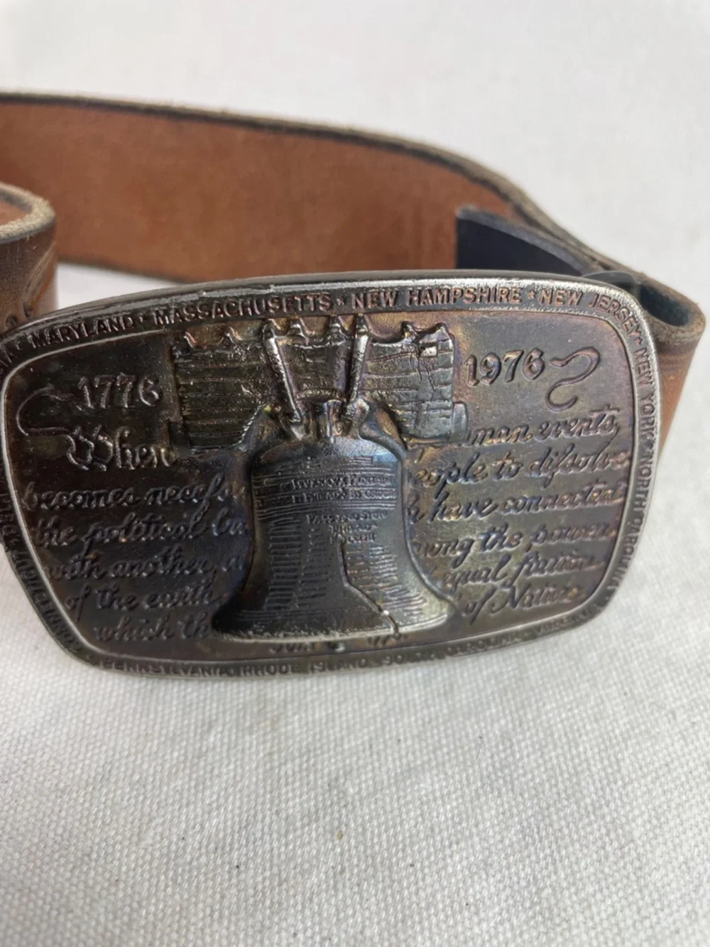 Vintage 1975 James Lind Bicentennial Buckle with Leather Belt